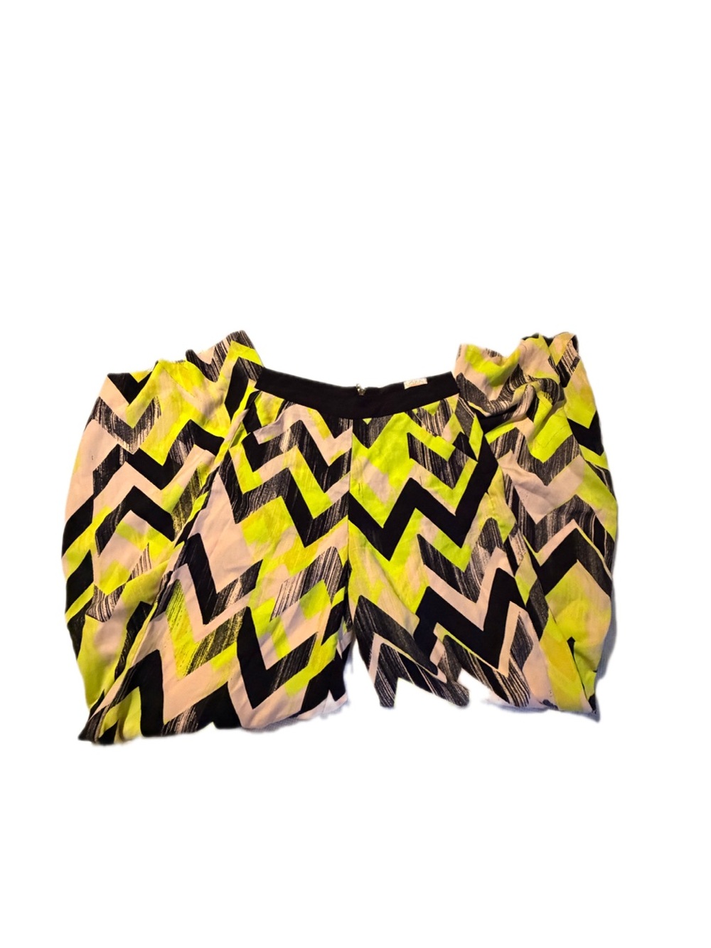 Neon Yellow & Black Chevron Wide Leg Palazzo Pants – Retro Boho Flare- Size XS